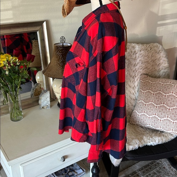 NWT Aerie lumberjane red navy western buffalo check cotton oversized shirt L - Picture 4 of 11